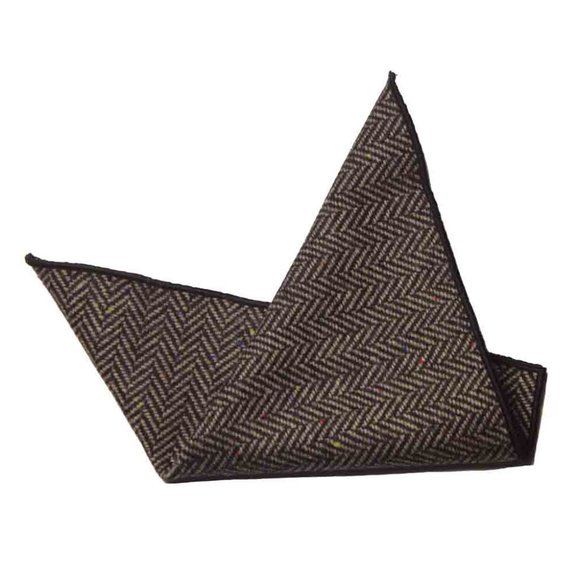 Gascoigne Wool Blend Herringbone Pocket Square Brown Men's - Picture 1 of 1